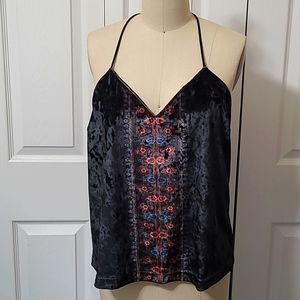 Sam & Lavi Gray Velvet Tank Top with Red & Blue Design, Medium, NWOT
